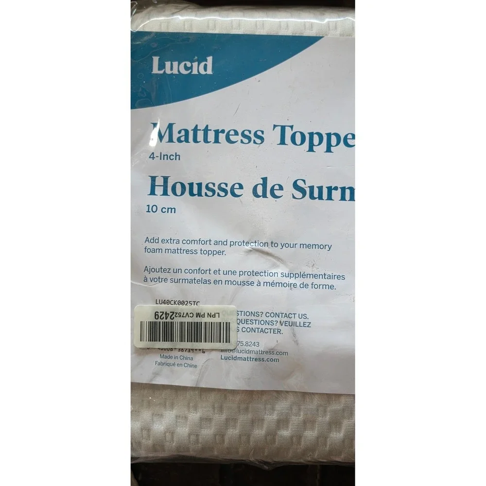 Lucid 4-Inch Mattress Topper Cover California King White WaffleKnit LU40CK0025TC